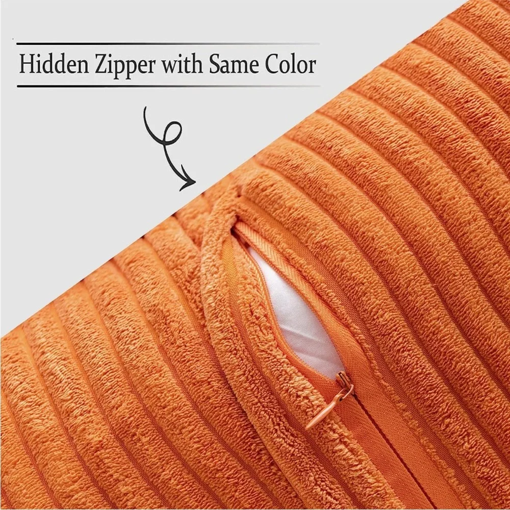 Orange Striped Texture Corduroy Decorative Farmhouse Luxury Soft Pillow CoverSet